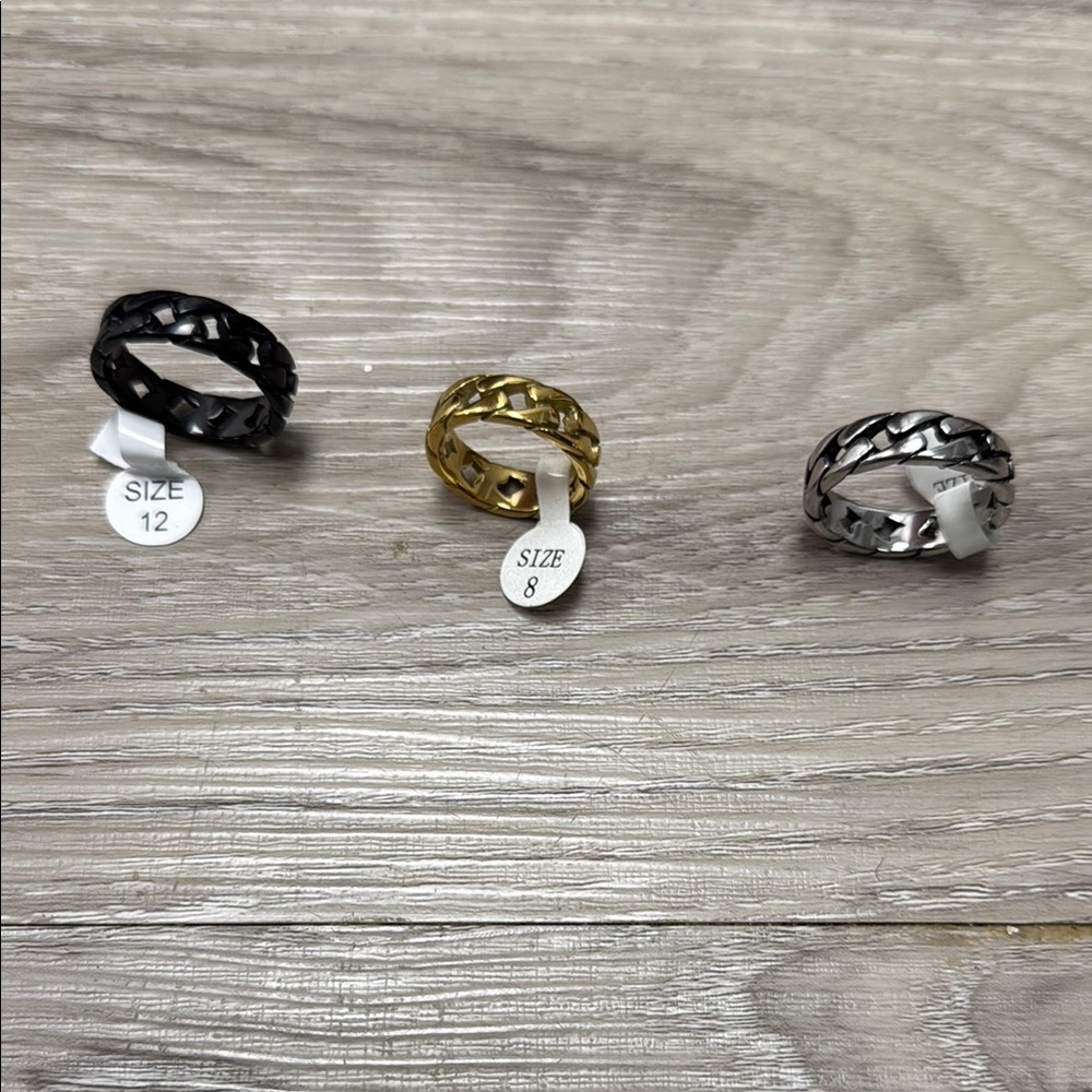 Braided Chain Rings in Black, Gold, and Silver